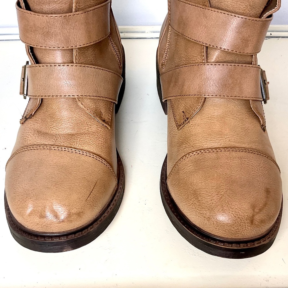 Torrid Buckle Moto Boots Size 8 Wide Tan Wide Calf Knee High Boot - Picture 6 of 14